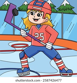 Ice Hockey Girl Player Catching the Puck Colored 