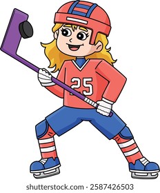 Ice Hockey Girl Player Catching the Puck Clipart 