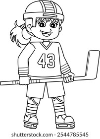 Ice Hockey Girl Player at the Center Line Isolated