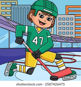 Ice Hockey Girl Player Receiving Colored Cartoon 