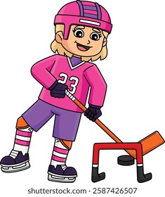 Ice Hockey Girl Player Training Cartoon Clipart