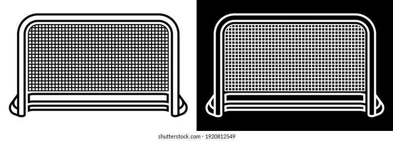 ice hockey goal with net, icon. Team sports. Active lifestyle. Black and white vector
