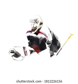 Ice hockey goalie, abstract low polygonal isolated vector illustration. Geometric hockey logo from triangles