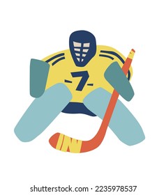 Ice Hockey  goalie. Ice Hockey  goalkeeper. Simple, doodle, cartoon, hand drawn 