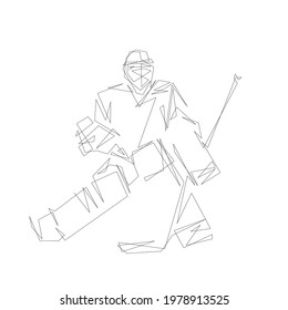 Ice hockey goalie, line art silhouette, abstract isolated vector illustration