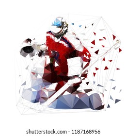 Ice hockey goalie in red jersey, isolated low polygonal vector illustration