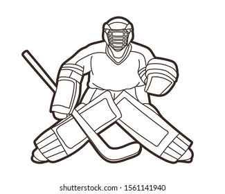 Ice Hockey Goalie, sport player cartoon action graphic vector.