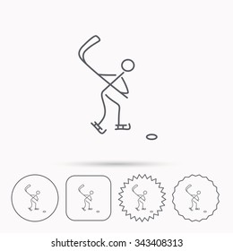 Ice hockey icon. Professional sport game sign. Linear circle, square and star buttons with icons.