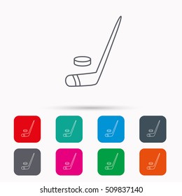 Ice hockey icon. Professional sport game sign. Linear icons in squares on white background. Flat web symbols. Vector