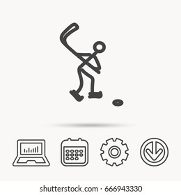 Ice hockey icon. Professional sport game sign. Notebook, Calendar and Cogwheel signs. Download arrow web icon. Vector