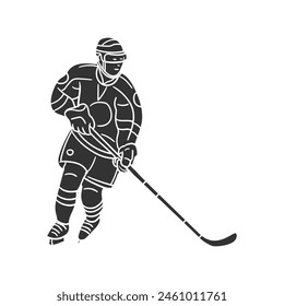 Ice Hockey Icon Silhouette Illustration. Player Vector Graphic Pictogram Symbol Clip Art. Doodle Sketch Black Sign.