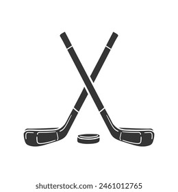 Ilustración de silueta de icono de hockey sobre hielo. Sticks Cruzados Vector Gráfico Pictograma Símbolo Clip Arte. Doodle Sketch Signo Negro.