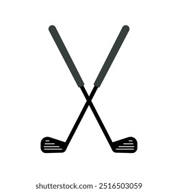 Ice Hockey icon, Hockey sticks, used in ice hockey games. cues with puck isolated on white background. 