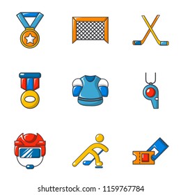 Ice hockey icons set. Cartoon set of 9 ice hockey vector icons for web isolated on white background