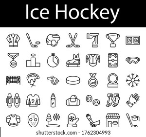 Ice Hockey Icons Set, Winter Sports Vector, contact team sport Design, Stick and puck sport element on white background, Hockey Players Equipment