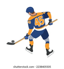 Ice hockey isometric composition with isolated human character in uniform on blank background vector illustration