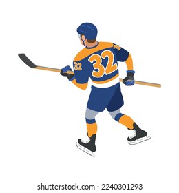 Ice hockey isometric composition with isolated human character in uniform on blank background vector illustration