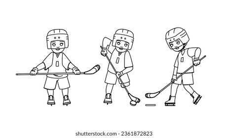 ice hockey kid vector. youth player, team child, game young, boy sport, club equipment ice hockey kid character. people black line illustration