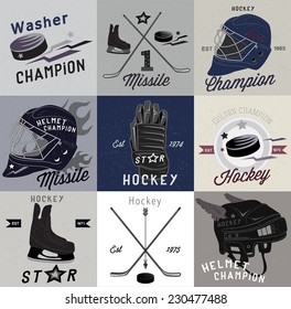 Ice hockey labels and design elements