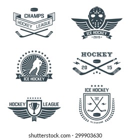 Ice hockey labels and design elements, emblems, symbols, icons, badges and logo template collection. 