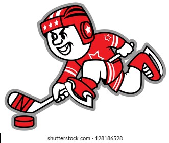 Ice hockey leading the puck. May be a logo and mascot team.