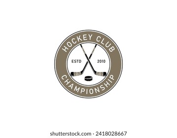  Ice Hockey league. Vintage hockey emblem with hockey cues. Logo template for team, club, league, tournament