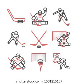 Ice hockey line icons. Vector signs for web graphics.