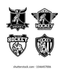 ice hockey logo badge emblem set for team black and white 