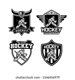 ice hockey logo badge set for team black and white