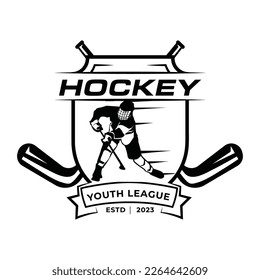 Ice Hockey Logo emblem, Ice hockey player silhouette, vector logo template design
