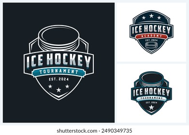 Ice hockey logo sport design template, hockey emblem vector, ice hockey tournament logo badge design vector illustration