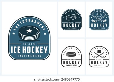 Ice hockey logo sport design template, hockey emblem vector, ice hockey tournament logo badge design vector illustration