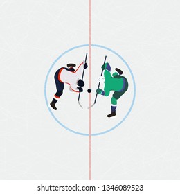 Ice hockey middle throw in with two players and puck illustration! Vector! Layers
