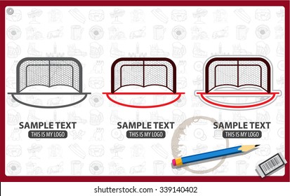 Ice hockey net gate logo, vector red hockey goal, gates for the game of hockey