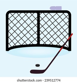 ice hockey net gate with hockey stick and puck eps10