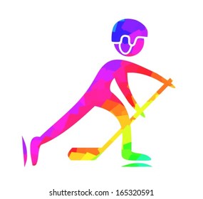 ice hockey pictogram in blue purple red yellow green on white background