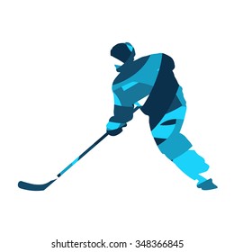 Ice hockey player. Abstract blue vector silhouette