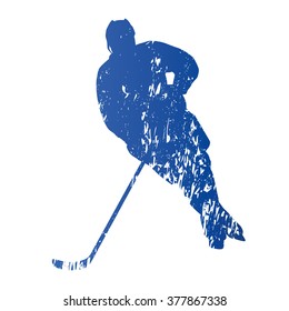 Ice hockey player, abstract grungy vector silhouette