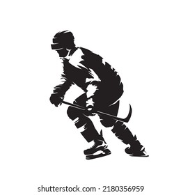 Ice hockey player, abstract isolated vector silhouette, ink drawing. Side view