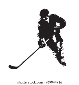 Ice hockey player  abstract vector silhouette  front view
