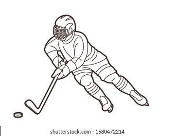 Ice Hockey player action cartoon sport graphic vector.