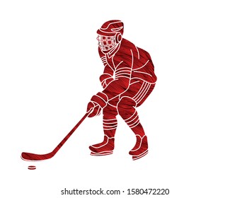 Ice Hockey player action cartoon sport graphic vector.