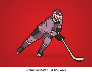 Ice Hockey player action cartoon sport graphic vector.