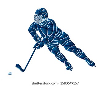 Ice Hockey player action cartoon sport graphic vector.