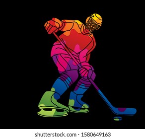 Ice Hockey player action cartoon sport graphic vector.