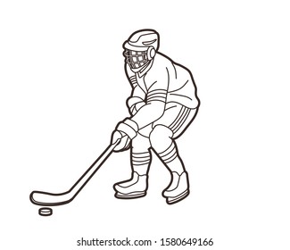 Ice Hockey player action cartoon sport graphic vector.