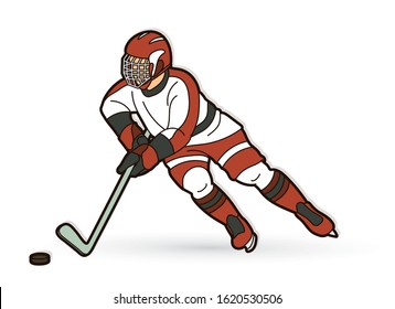 Ice Hockey player action cartoon sport graphic vector