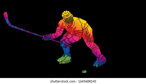 Ice Hockey player action cartoon sport graphic vector.