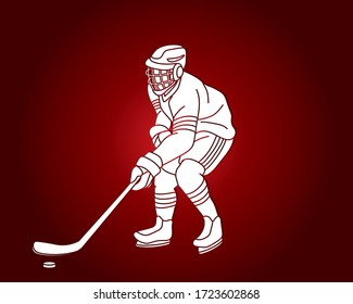 Ice Hockey player action cartoon sport graphic vector.