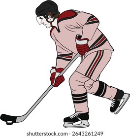 Ice hockey player in action cartoon vector illustration